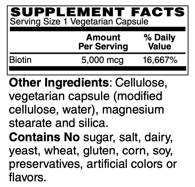 Betsy_s Basics Biotin Supplement Facts