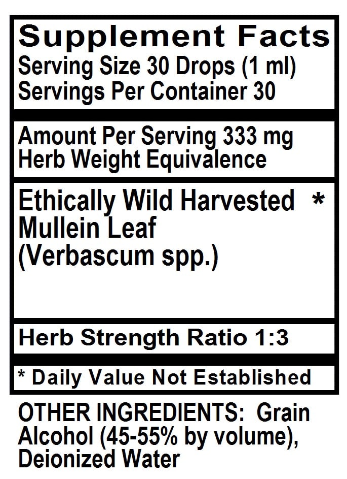 Betsy's Basics Mullein Supplement Facts