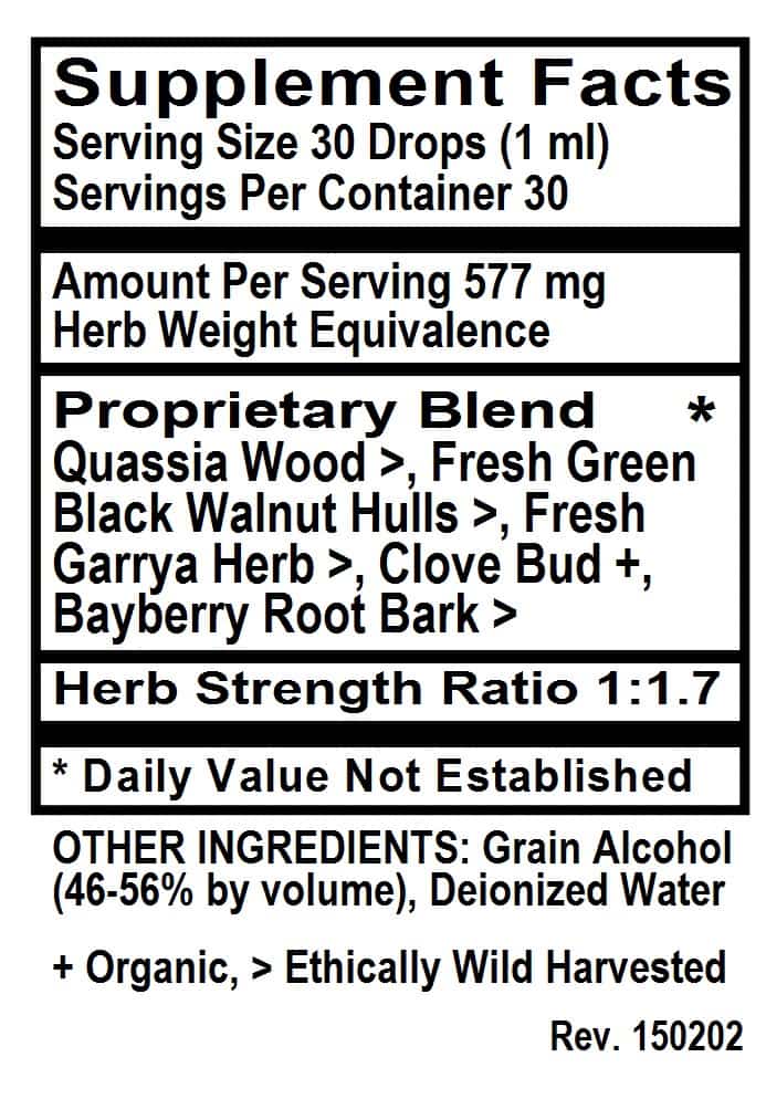 Betsy_s Basics Parasite Liquid Herbal Formula Supplement Facts