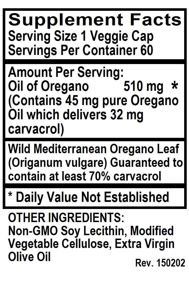 Betsy's Basics Oregano Oil Supplement Facts