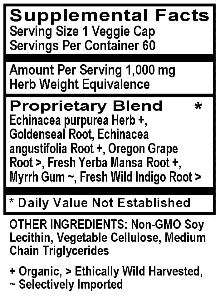 Betsy_s Basics Echinacea Goldenseal Liquid Veggie Caps Supplement Facts