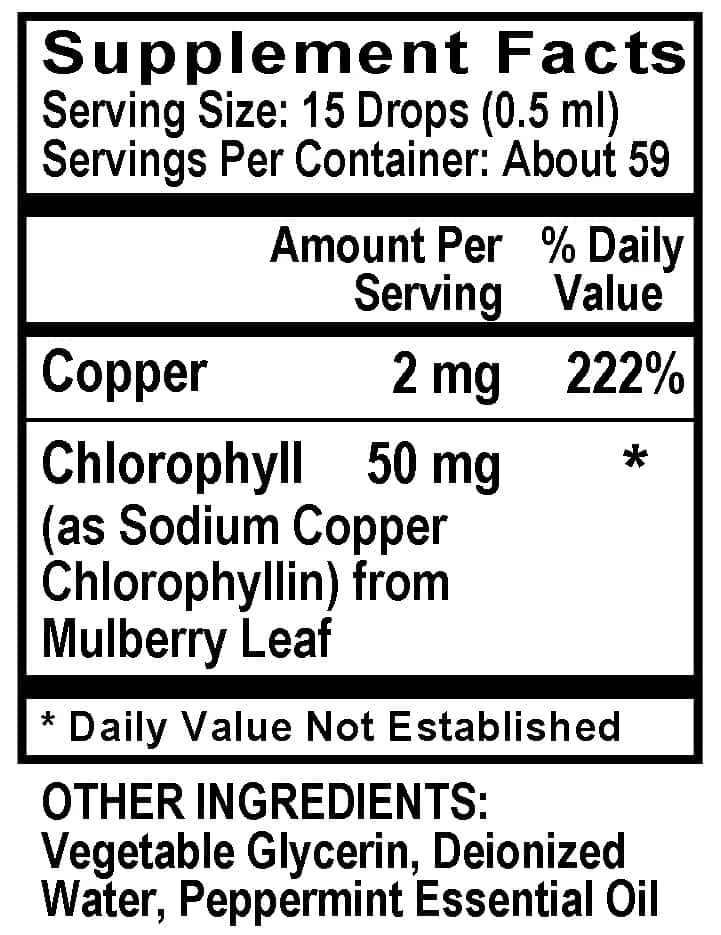 Betsy_s Basics Chlorophyll Liquid Supplement Facts