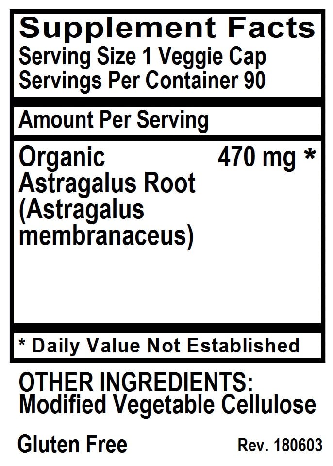 Betsy's Basics Astragalus Supplement Facts