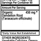 Betsy_s Basics Dandelion Powder Veggie Caps Supplement Facts