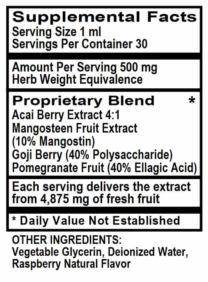 Betsy_s Basics Acai Super Berry Antioxidant Liquid Supplement Facts