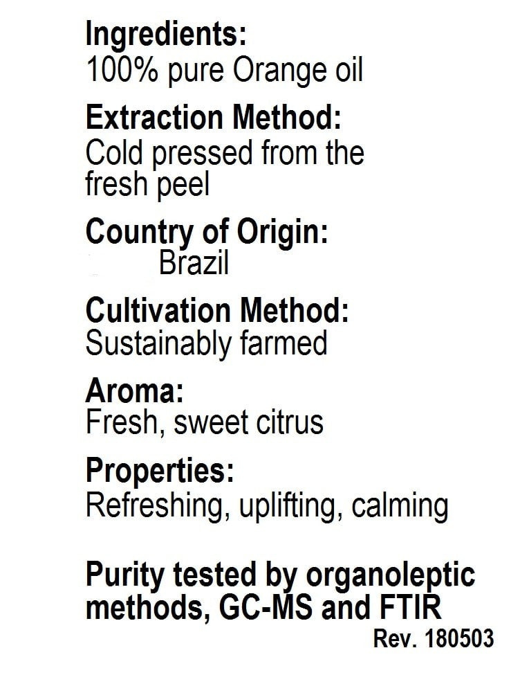 Betsy's Basics Sweet Orange Essential Oil Facts Panel