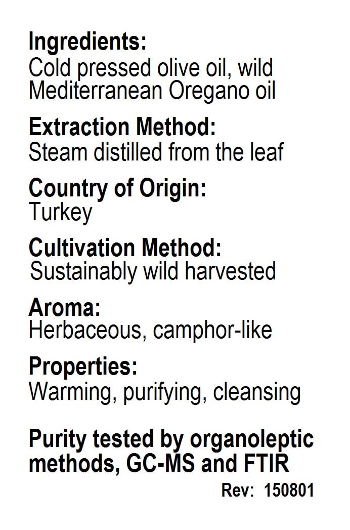 Betsy's Basics Oregano Essential Oil Facts Panel