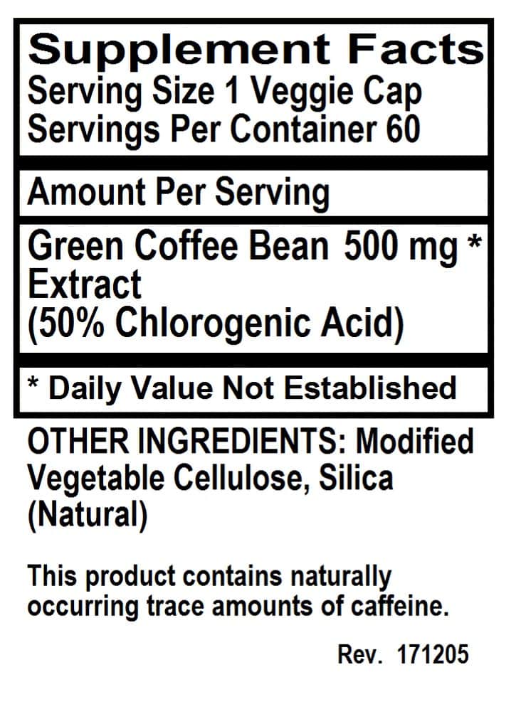 Betsy_s Basics Green Coffee Bean Extract Supplement Facts