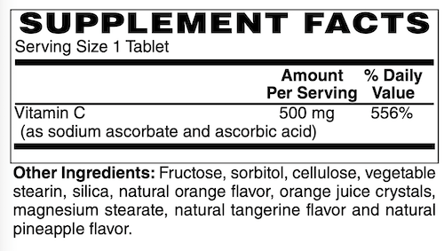 Betsy_s Basics Orange Chewable C 500 Supplement Facts