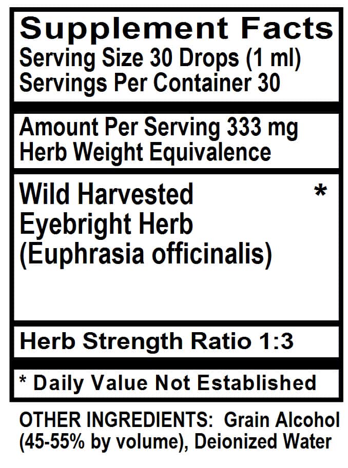 Betsy_s Basics Eyebright Liquid Herbal Extract Supplement Facts