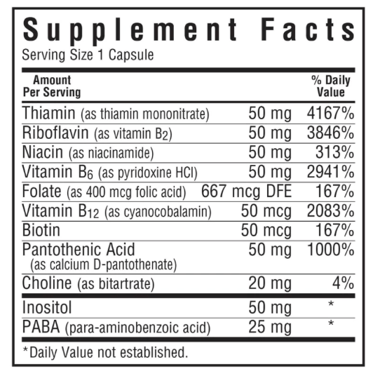Bluebonnet Nutrition B-Complex 50 Supplement Facts