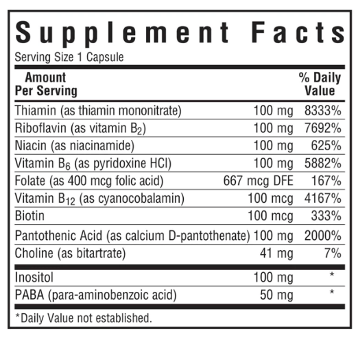 Bluebonnet Nutrition B-Complex 100 Supplement Facts