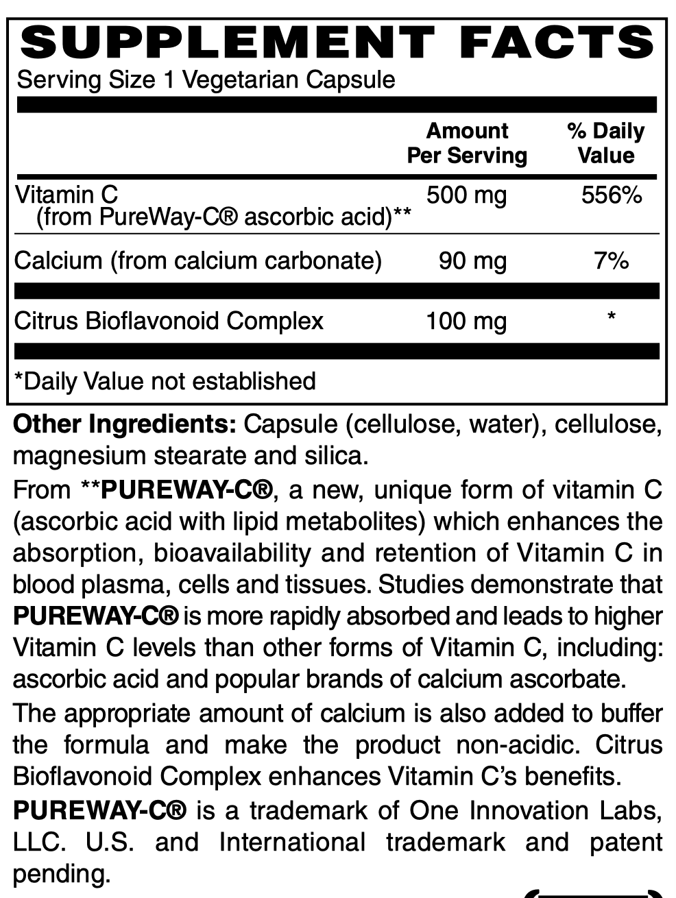 Betsy_s Basics Pureway C 500 mg with Bioflavonoids Supplement Facts