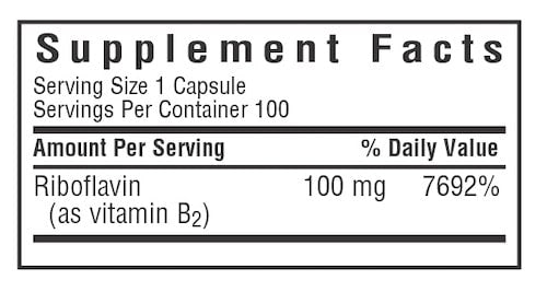 Bluebonnet Nutrition Vitamin B2 100 mg Supplement Facts