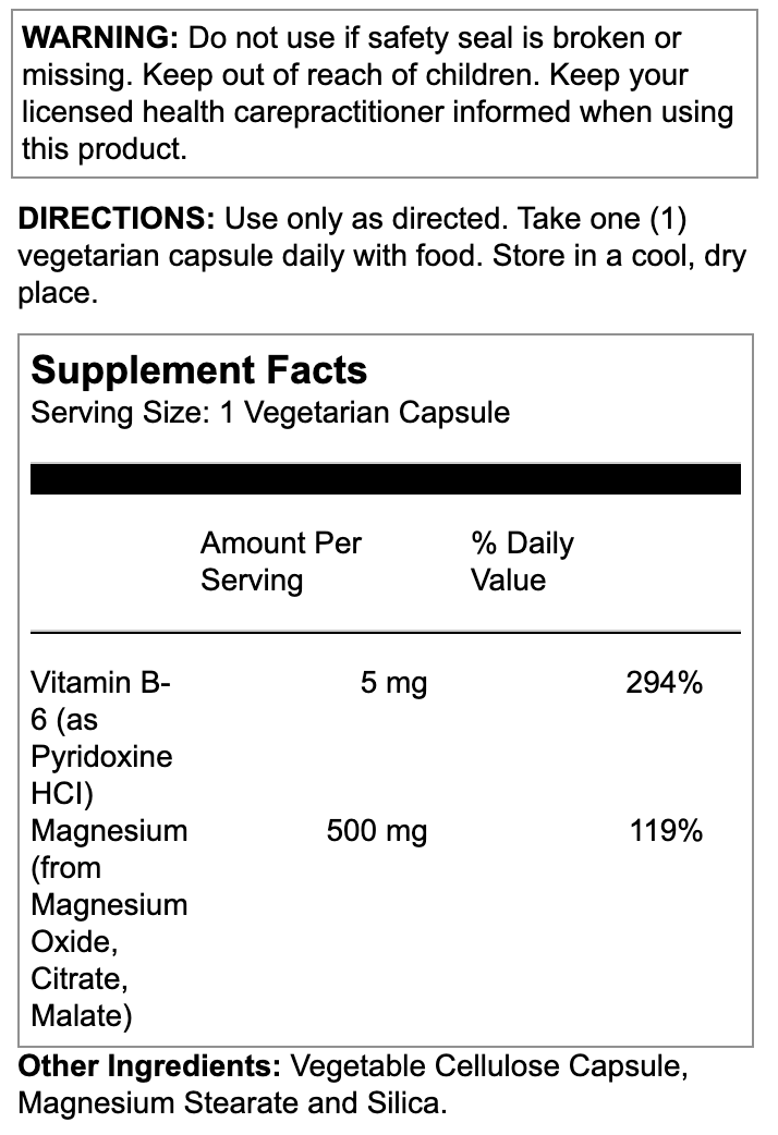 Nature_s Life Magnesium 500 mg Supplement Facts