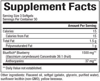 Natural Factors BlueRich Super Strength 500 mg Supplement Facts