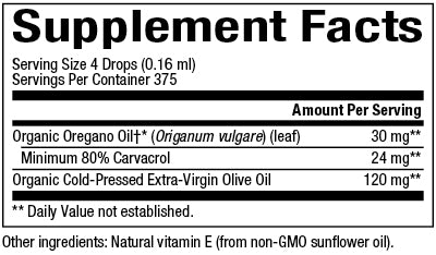 Natural Factors Certified Organic Oil of Oregano Supplement Facts