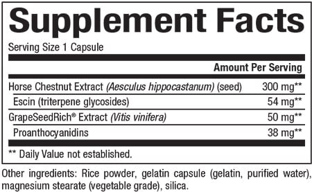 Natural Factors HerbalFactors® Horse Chestnut with Grape Seed Extract Supplement Facts