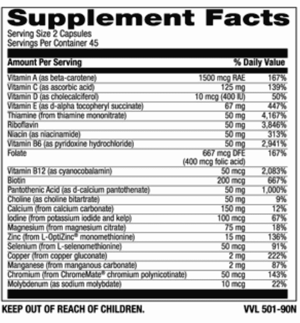 Betsy_s Basics Iron-Free Multi Caps Supplement Facts 1 of 2