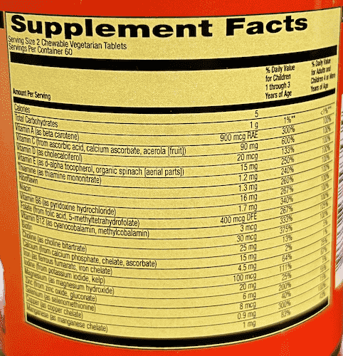 Betsy_s Basics Bengal Bites Kid_s Chewable Multivitamin Supplement Facts