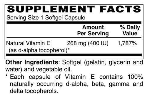 Betsy_s Basics Vitamin E 400 iu Supplement Facts
