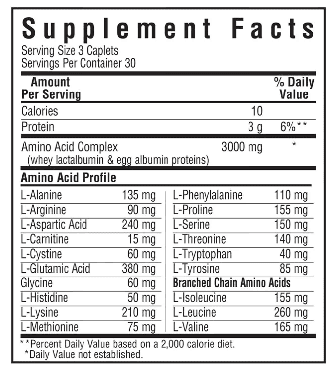 Bluebonnet Nutrition Amino Acids 1000 mg Supplement Facts