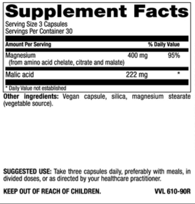 Betsy_s Basics Mega Magnesium with Malic Acid Supplement Facts