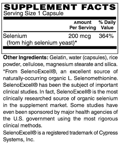 Betsy_s Basics Selenium 200 mcg Supplement Facts