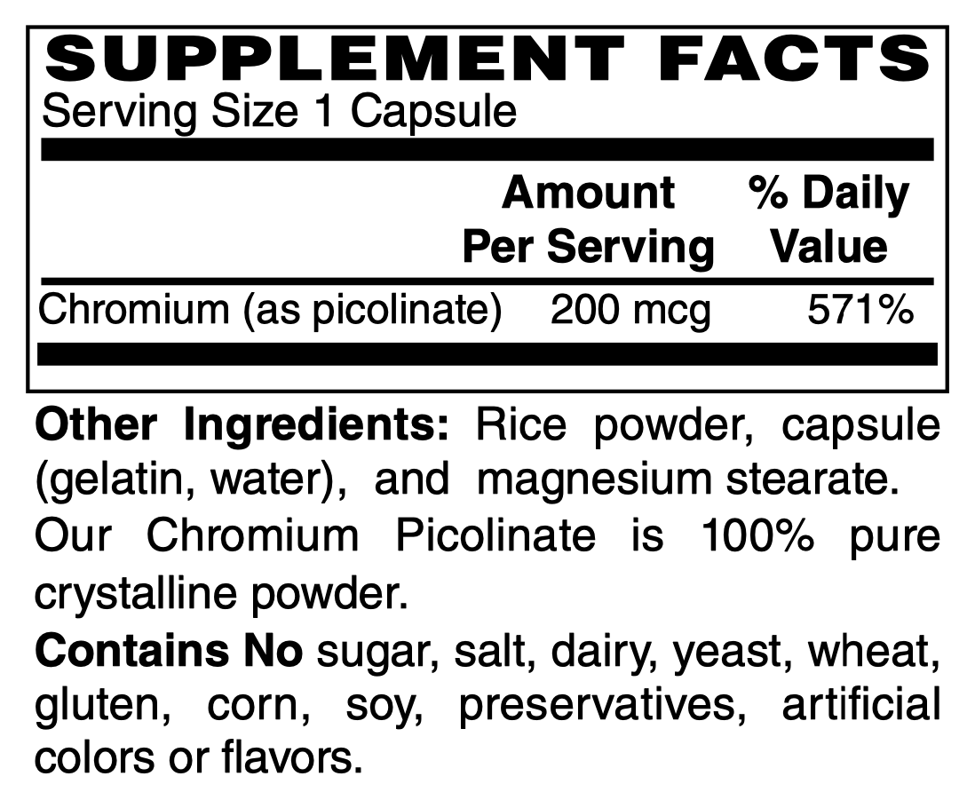 Betsy_s Basics Chromium Picolinate 200 mcg Supplement Facts