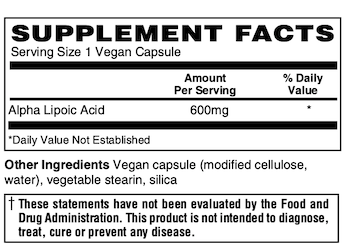 Betsy_s Basics High Potency Alpha Lipoic Acid 600 mg Supplement Facts