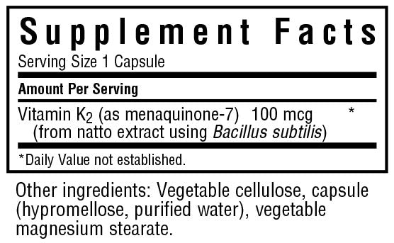 Bluebonnet Vitamin K2 100 mcg Supplement Facts