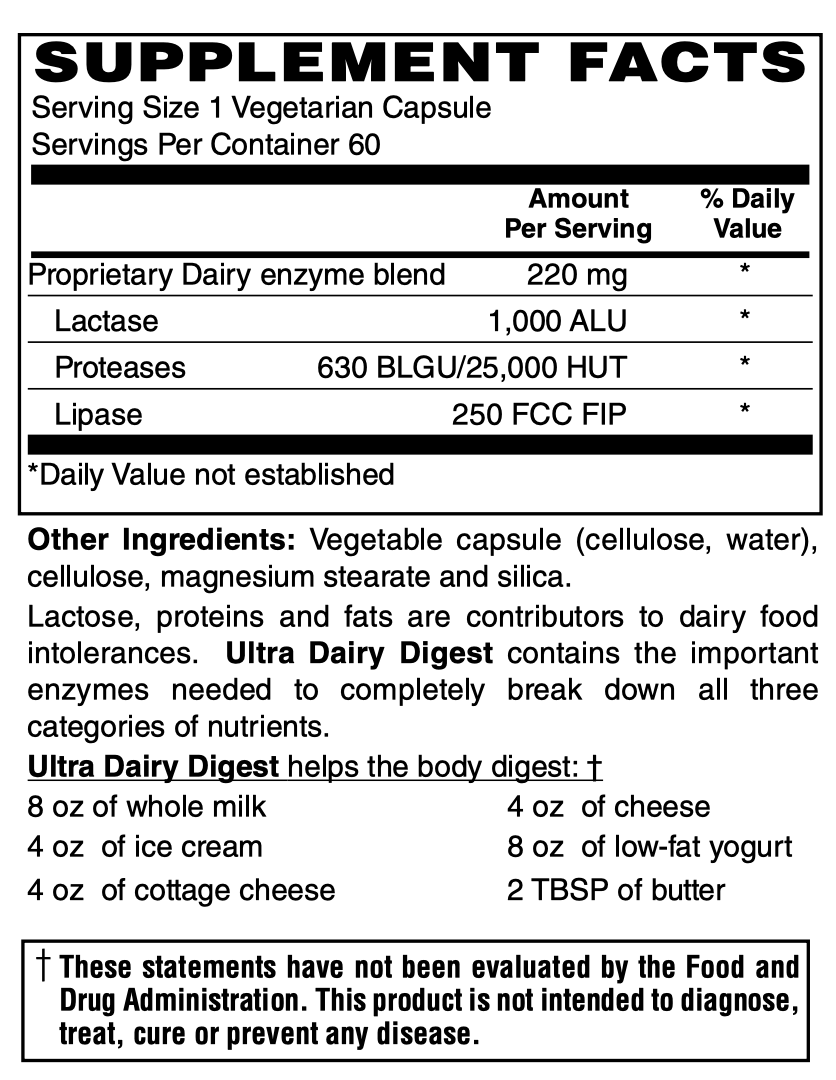 Betsy_s Basics Ultra Dairy Digest Supplement Facts