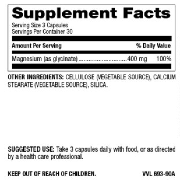 Betsy_s Basics Magnesium Glycinate Supplement Facts