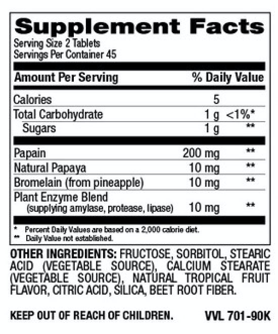Betsy_s Basics Natural Papaya Enzyme Supplement Facts