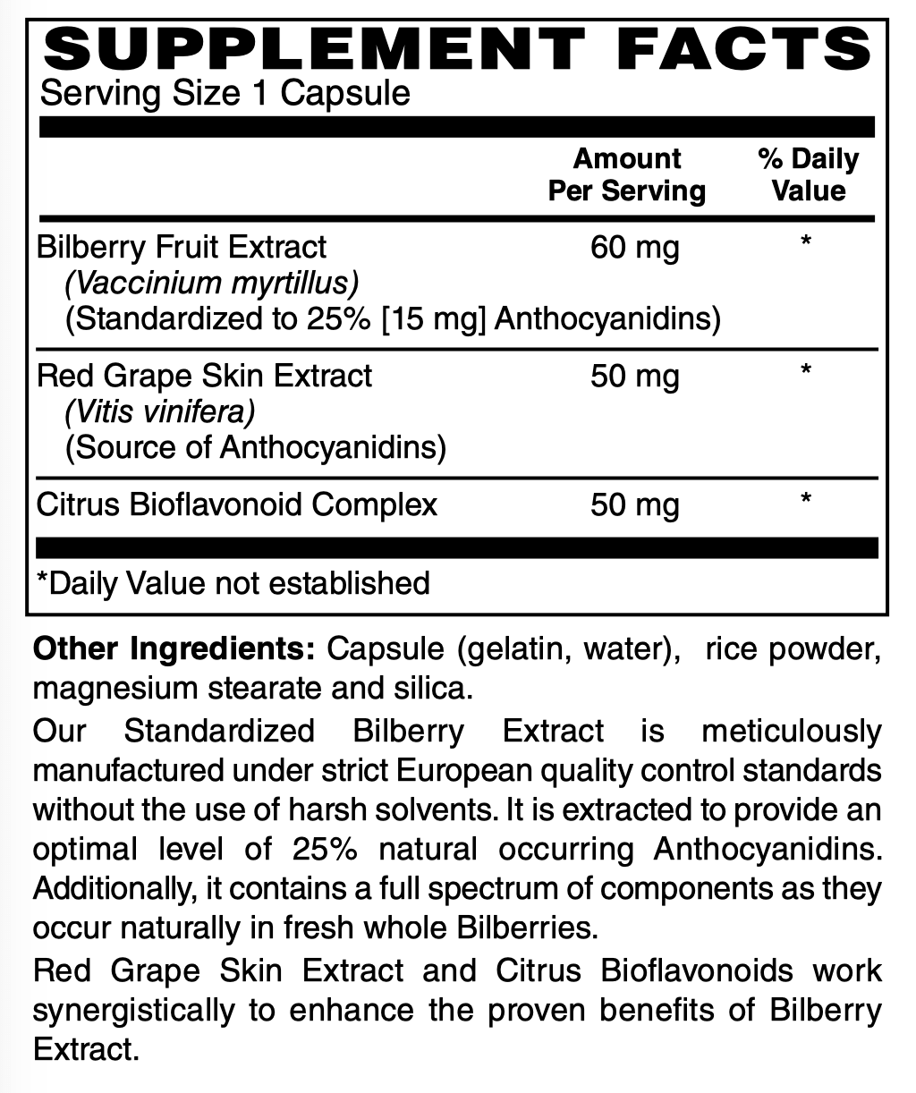 Betsy_s Basics Bilberry Extract Plus Supplement Facts