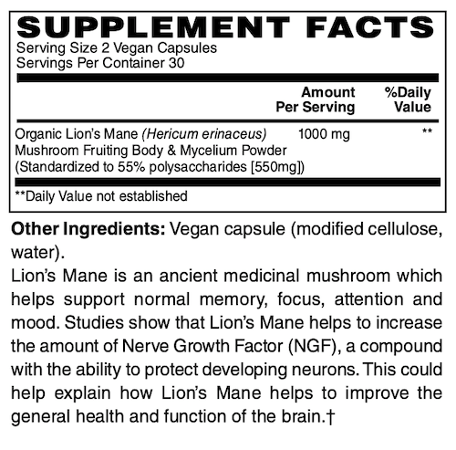 Betsy_s Basics Lion_s Mane Supplement Facts