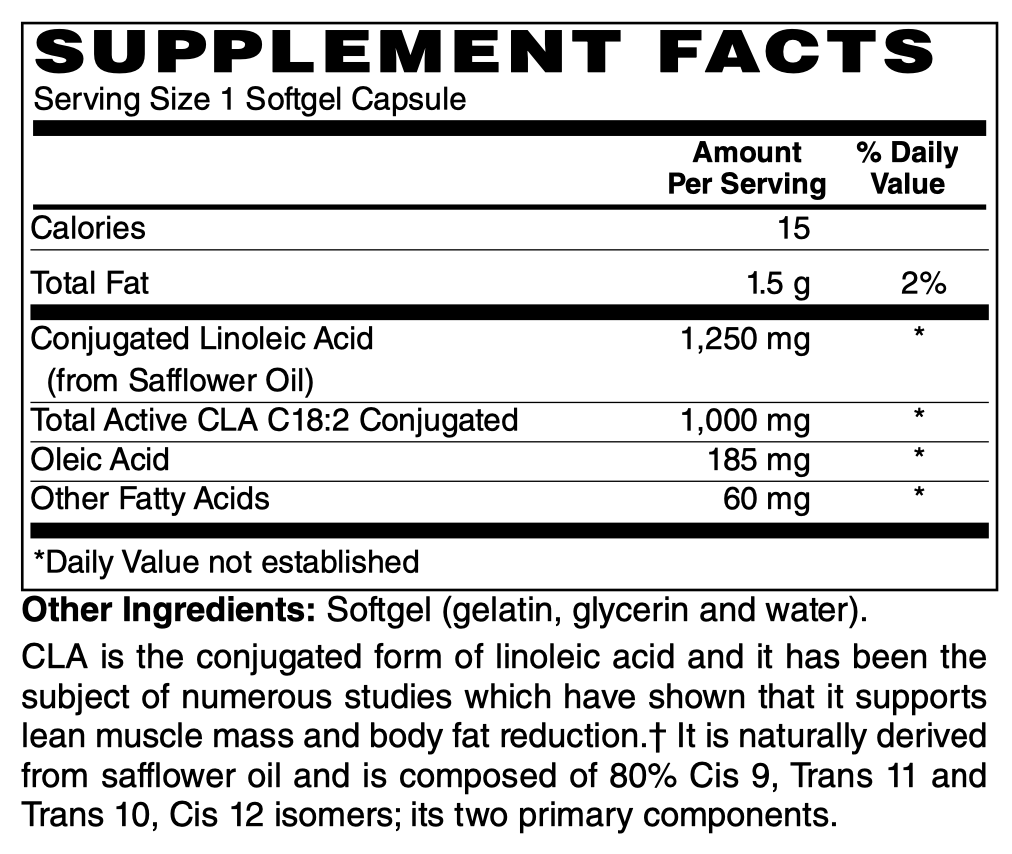 Betsy_s Basics CLA 1250 mg Supplement Facts