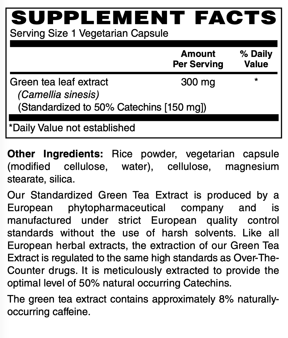 Betsy_s Basics Standardized Green Tea Extract 300 mg Supplement Facts