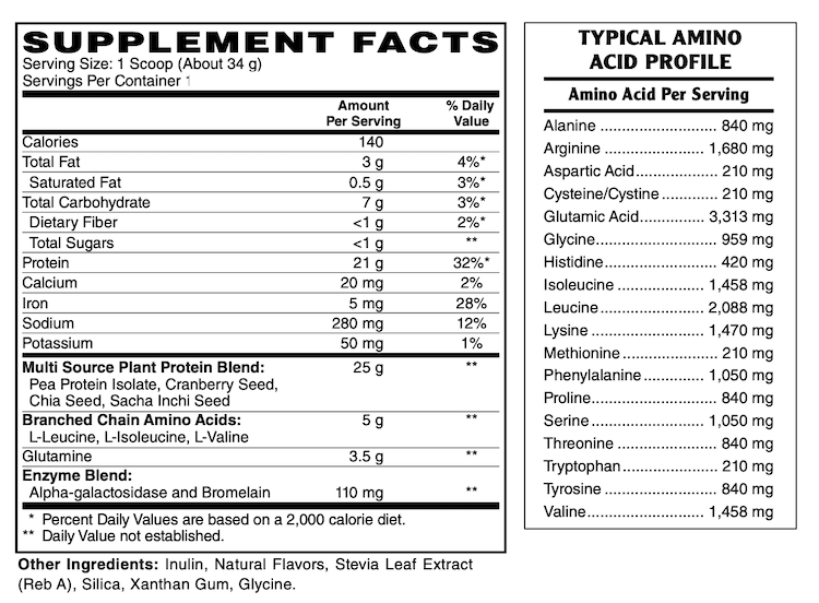 Betsy_s Basics Plant Protein Vanilla Flavor Supplement Facts