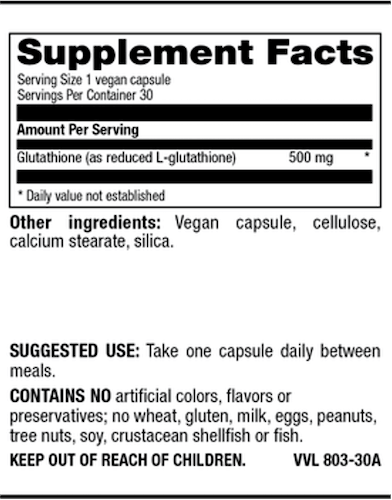 Betsy_s Basics Reduced and Active Glutathione 500 mg Supplement Facts