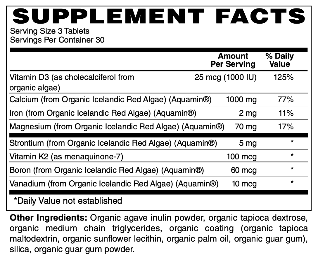 Betsy_s Basics Certified Organic Whole Food Plant Calcium Supplement Facts