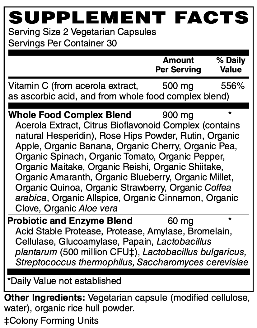 Betsy_s Basics Whole Food Vitamin C 500 mg Supplement Facts