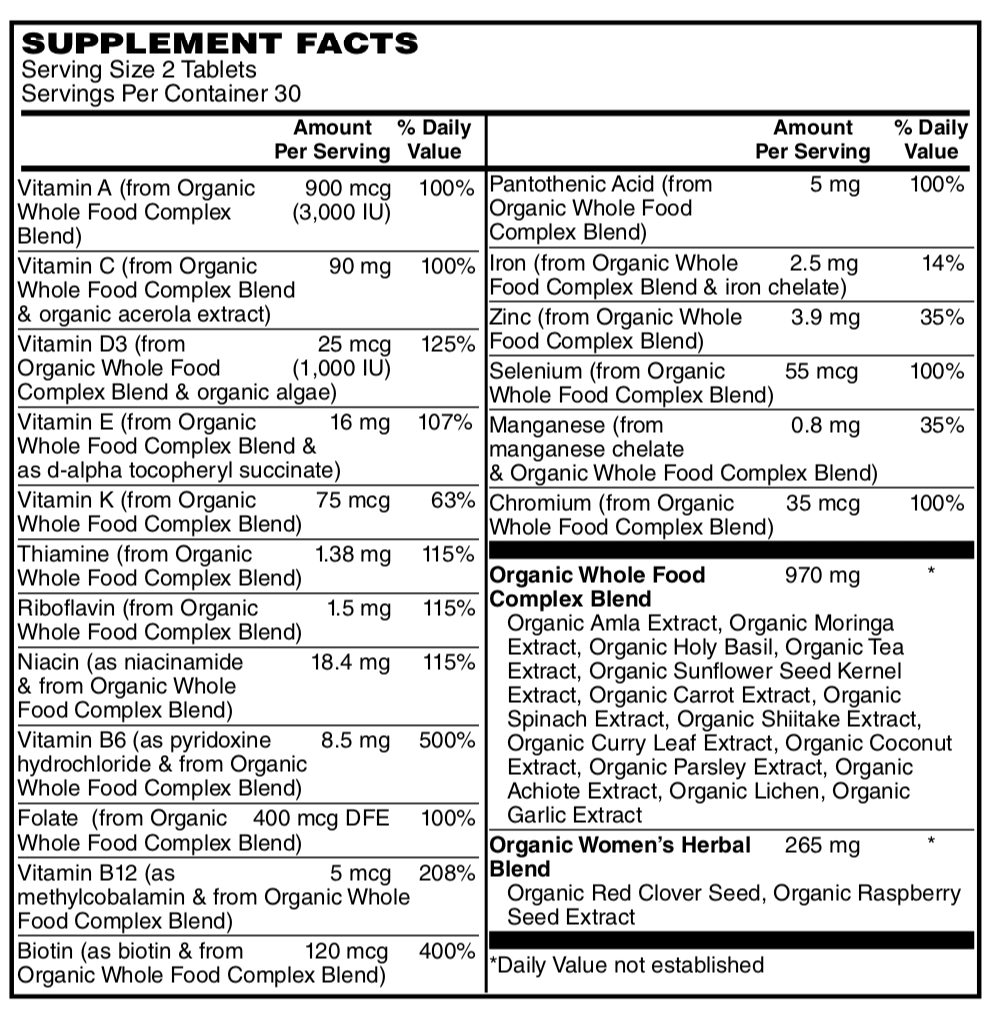 Betsy_s Basics Certified Organic Whole Food Women_s Multi Supplement Facts 1 of 2
