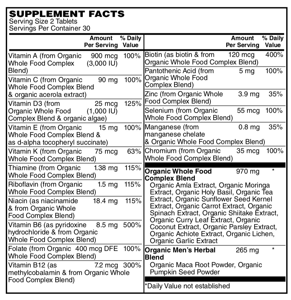 Betsy_s Basics Certified Organic Whole Food Men_s Multi Supplement Facts 1 of 2