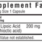 Bluebonnet Nutrition Alpha Lipoic Acid 200 mg Supplement Facts