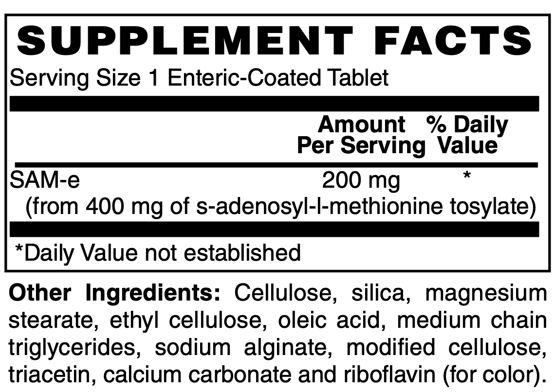 Betsy_s Basics SAM-e 200 mg enteric-coated tablets Supplement Facts