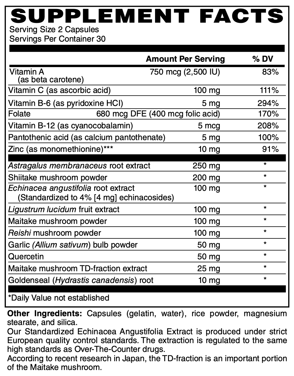 Betsy_s Basics Immune System Support Supplement Facts