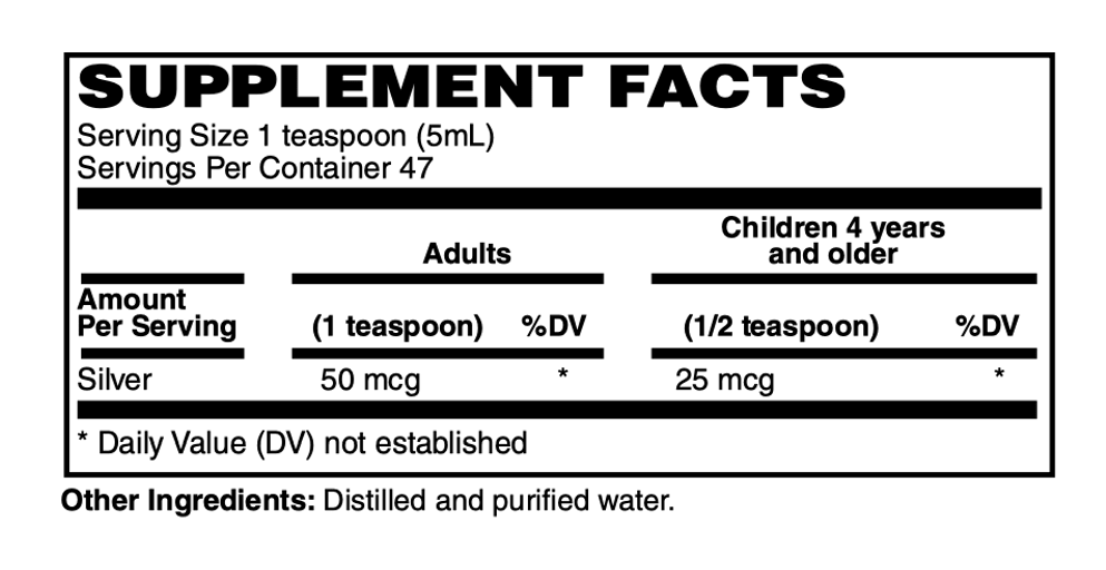 Betsy_s Basics Colloidal Silver 10 PPM Supplement Facts