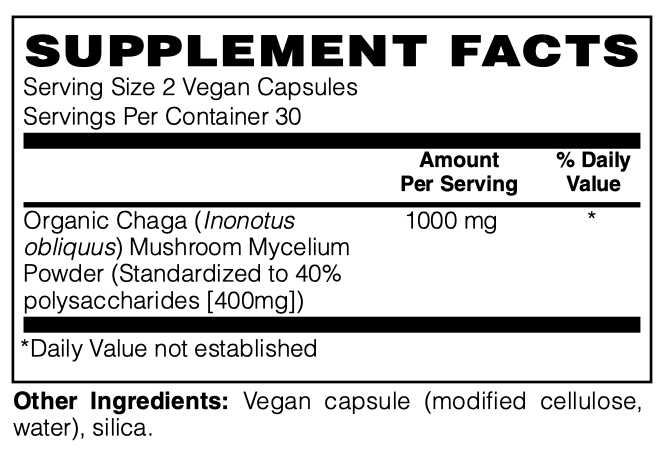 Betsy_s Basics Chaga Mushroom Supplement Facts