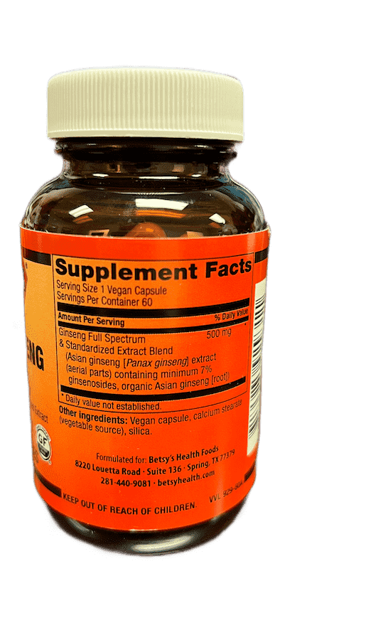 Betsy_s Basics Panax Ginseng 500 mg Ultimate Extract Supplement Facts